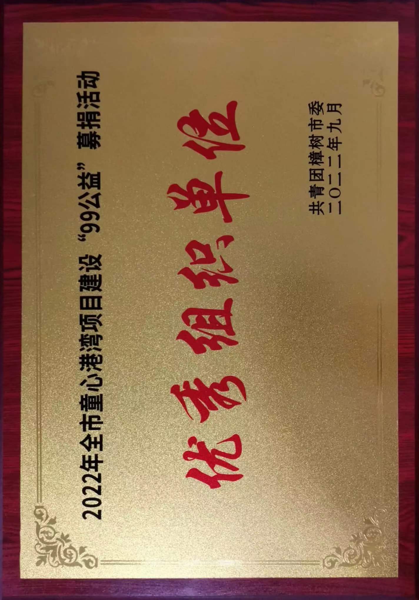 2022年全市童心港彎項目建設“99公益”募捐活動 優秀組織單位